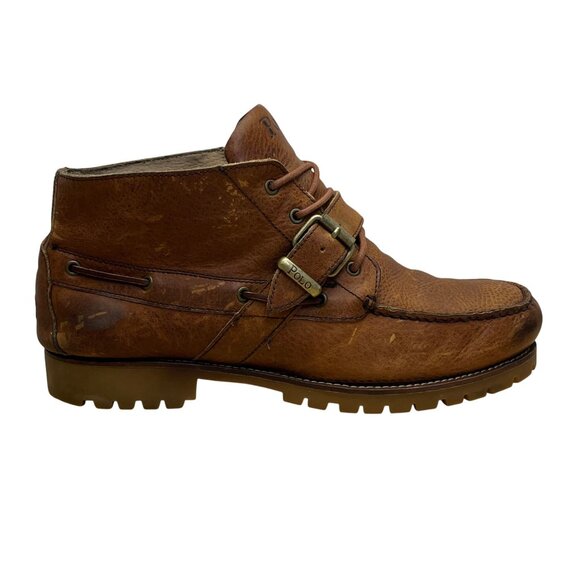 Polo Ralph Lauren Men’s Brown Leather Lace Up Rumford Moc Toe Ankle Boots Sz 12D - Picture 1 of 12